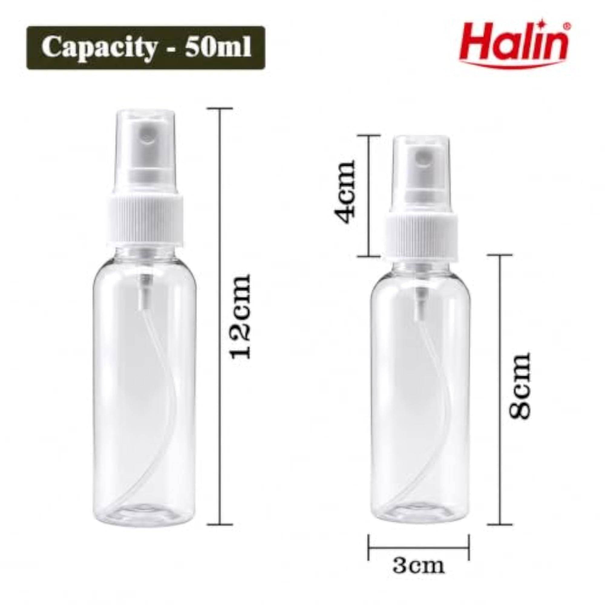 Fine Mist Spray Bottles, 100ml and 50ml, Clear Plastic